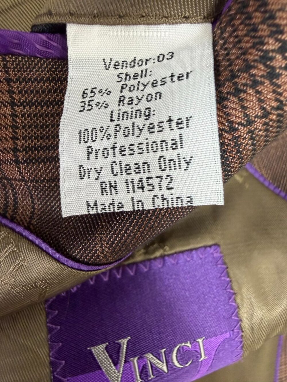 Vinci 3 Piece Suit 50L Blazer 40x30 Pants Vest Brown Plaid 2 Button Double Vent - Picture 8 of 16